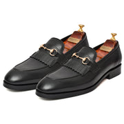 Mens black crust leather formal loafer shoe, business & casual party wear - Feetique Footwea